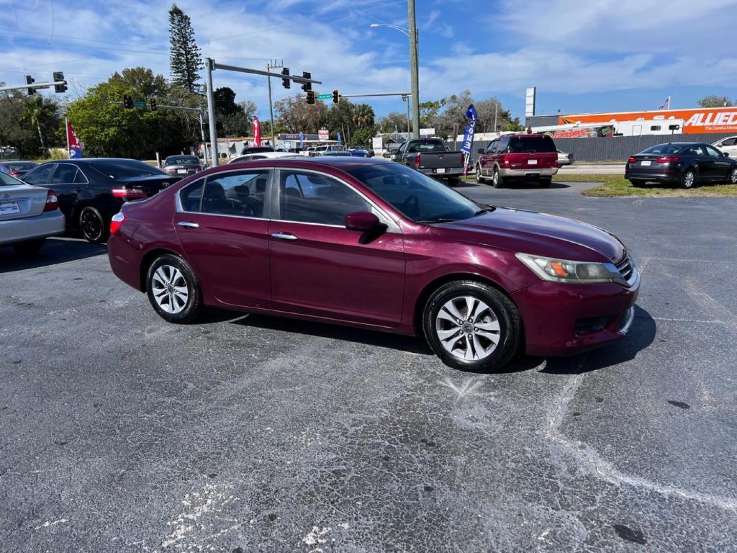 2013 RED HONDA ACCORD LX (1HGCR2F38DA) with an 2.4L engine, Continuously Variable transmission, located at 2929 9th St. West, Bradenton, 34205, (941) 242-2810, 27.473591, -82.570679 - Photo#0