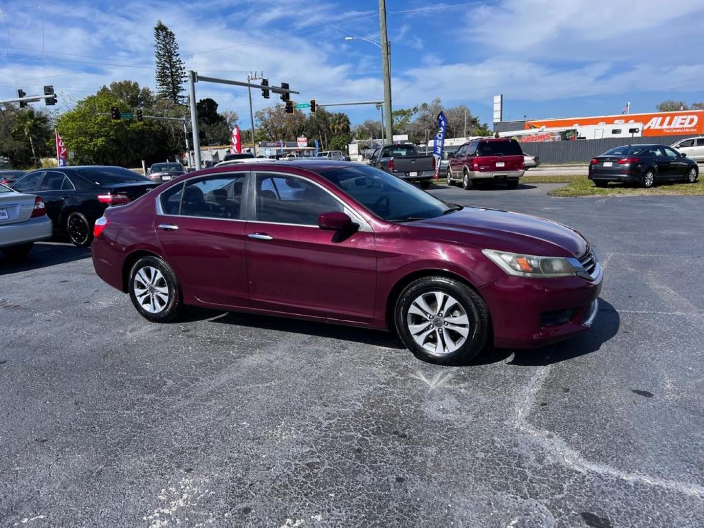 2013 RED HONDA ACCORD LX (1HGCR2F38DA) with an 2.4L engine, Continuously Variable transmission, located at 2929 9th St. West, Bradenton, 34205, (941) 242-2810, 27.473591, -82.570679 - Photo#1